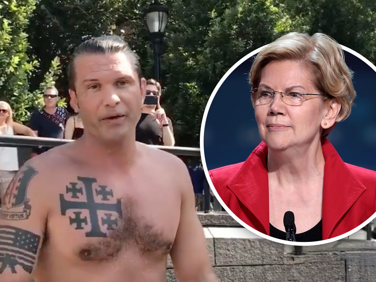 Elizabeth Warren Goes After Trump Nominee Pete Hegseth’s Christian Tattoos